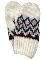 Womens Soft White Pink & Gray Geometric Print Mittens