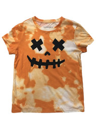 Womens (Juniors) Orange Tie Dye Pumpkin Face Halloween Tee Shirt T-Shirt