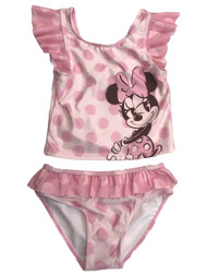 Disney Girls Pink 2pc Pink Polka Dot Minnie Mouse Tankini Swimming Suit