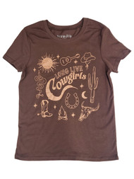 Womens Juniors Brown "Long Live Cowgirls" Short Sleeve Tee T-Shirt