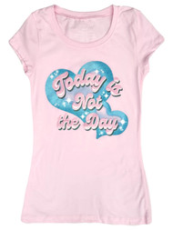 Wound Up Junior Womens Pink "Today Is Not The Day" T-Shirt Tee Shirt X-Small 1