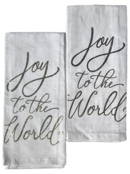 Silver & White Joy To The World Christmas Kitchen Towel Set 2 Cotton Dish Towels