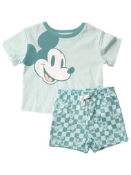Disney Infant Boys Green Check Mickey Mouse Shirt & Print Shorts Set