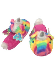 Girls Plush Rainibow Unicorn Slippers Pink & Green House Shoes Scuffs