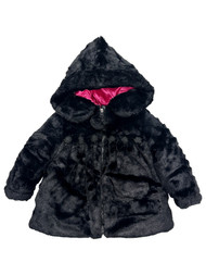 Toddler Girls Black & Hot Pink Plush Jacket Hooded Zip Front Coat