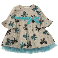 Infant Girls Black Gray & Blue Bow Print Baby Dress 24 Months