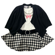Infant & Toddler Girls Black & White Houndstooth & Pearls Cardigan Dress