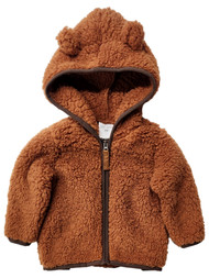 Infant & Toddler Boys Brown Fleece Zip Front Jacket Hooded Coat 6 Months