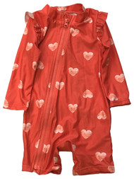 Carters Infant Girls Orange Heart Print Long Sleeve Rash Guard Swim Suit