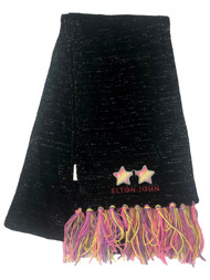 Womens Black Sparkle Rainbow Fringe Elton John Winter Scarf 78 by 10 inches