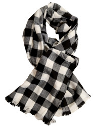 Womens Soft Black & White Buffalo Plaid Fringe Blanket Scarf Ruana Wrap