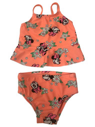 Disney Infant Girls Orange Floral Minnie Mouse 2pc Tankini Bikini Swim Suit 12m