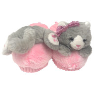 Girls Plush Kitty Cat Slippers Pink & Gray House Shoes Scuffs