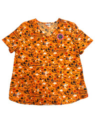 Womens Orange Halloween Trick Or Treat Scrub Medical Smock Scrubs Shirt
