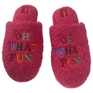 Womens Plush Pink Sherpa Oh What Fun Christmas Slippers Scuffs