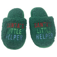Toddler Boys & Girls Plush Green Sherpa Santa Helper Christmas Slippers