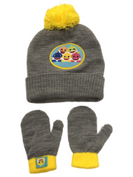 Toddler Boys Gray & Yellow Baby Shark Beanie Hat & Mittens Set 2T-5T
