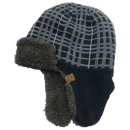 Toddler Boys Black & Gray Plaid Plush Lined Winter Trapper Hat
