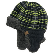 Toddler Boys Gray & Yellow Plaid Plush Lined Winter Trapper Hat