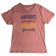 Womens Pink Hayrides Pumpkins Bonfires & Flannels Tee Shirt T-Shirt