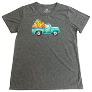 Womens Gray Teal Truck & Pumpkin Fall Autumn Tee Shirt T-Shirt