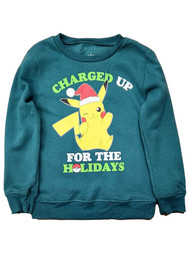 Boys Green Pokemon Pikachu Christmas Long Sleeve Sweatshirt Sweater