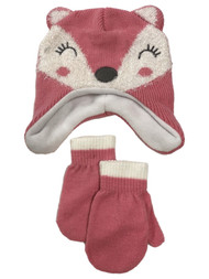 Infant Girls Cozy Pink Fox Trapper Hat & Mittens Set 9M-18M
