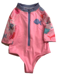 Infant Girls 1pc Pink Fish Themed Long Sleeved Rash Guard Swim Suit 12m