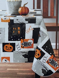 Celebrate Halloween Haunted Boo Eek Collage Vinyl Tablecloth, Table Cloth 60x102