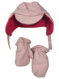 Toddler Girls Pink Winter Trapper Hat & Mittens Set