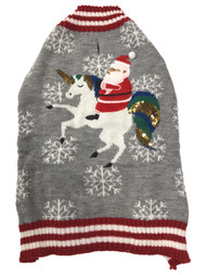 Christmas Holiday Dog Sweater Gray Santa Claus & Sequin Unicorn