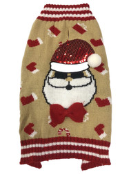 Christmas Holiday Dog Sweater Gold & Red Santa Claus with Sequin Hat