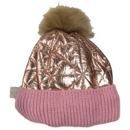 Girls Insulated Quilted Pink & Rose Gold Beanie Stocking Cap Hat