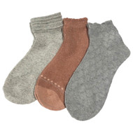 Muk Luks Womens Mini Crew Tier Ankle Socks 3 Pair Gray & Peach