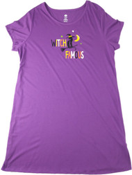 Womens Purple Cat Halloween Night Gown Witch & Famous Moon Sleep Shirt