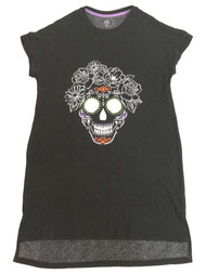 Womens Black Sugar Skull Halloween Nightgown Sleepshirt Sleep Shirt