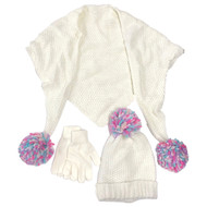 Capelli Girls White Sparkle Triangle Scarf Beanie Hat & Gloves Set