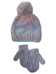 Toddler Girls Pastel Purple & Pink Rainbow Winter Beanie Hat & Mittens Set