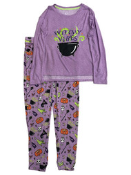 Womens Purple Witch Halloween Pajamas Long Sleeve Top & Pants Sleep Set