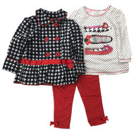 Kids HQ Infant Girls 3pc Outfit Houndstooth Jacket Tee & Red Pants Set
