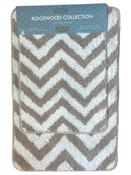 Ridgewood Collection Bath Rug Set, 2 Beige Chevron Non-Skid Microfiber Bath Mats