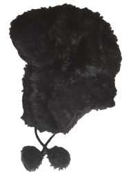 Womens Fuzzy Plush Black Trapper Hat