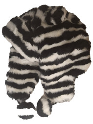 Womens Plush Black & White Zebra Striped Trapper Hat