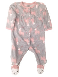 Carters Infant Toddler Girls Gray & Pink Llama Button Up Sleeper Pajamas 3-6m