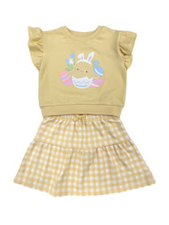 Girls Easter Yellow Plaid Skirt & Baby Chick Top Ruffle Cap Sleeve Outfit