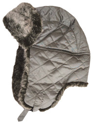 Womens Plush Silver Gray Quilted Trapper Hat Winter Cap