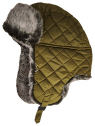 Womens Plush Green Quilted Trapper Hat Winter Cap