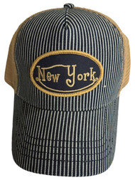 Womens Blue & Tan Striped New York Snap Back Baseball Cap Trucker Hat