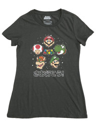 Womens (Juniors) Gray Yoshi & Super Mario Gamer T-Shirt Tee Shirt Large