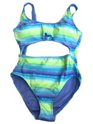 Womens (Junior's) Blue & Green Tie Dye 1 PC Monokini Swimming Swim Suit Large